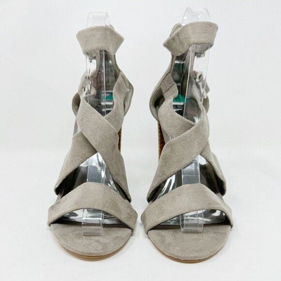 Carlos Santana Laura Grey Taupe Fabric Sandal Open Toe‎ Mule Stacked Block Heel - Picture 6 of 16